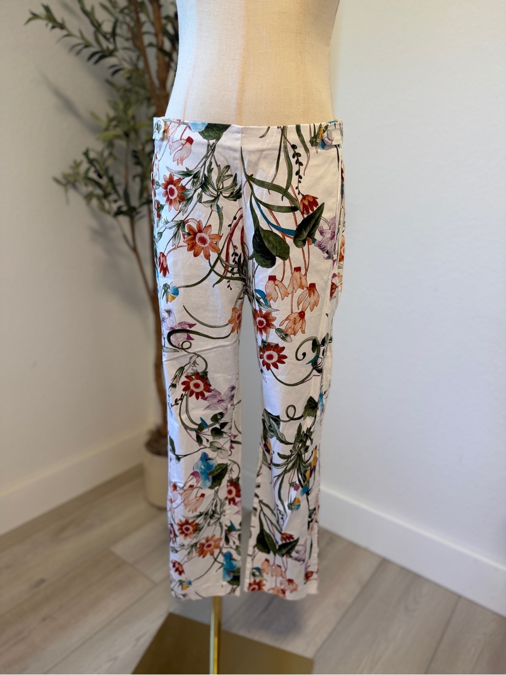 Floral Wide Leg Pants in White with Multicolor Print [ 34” Length ]